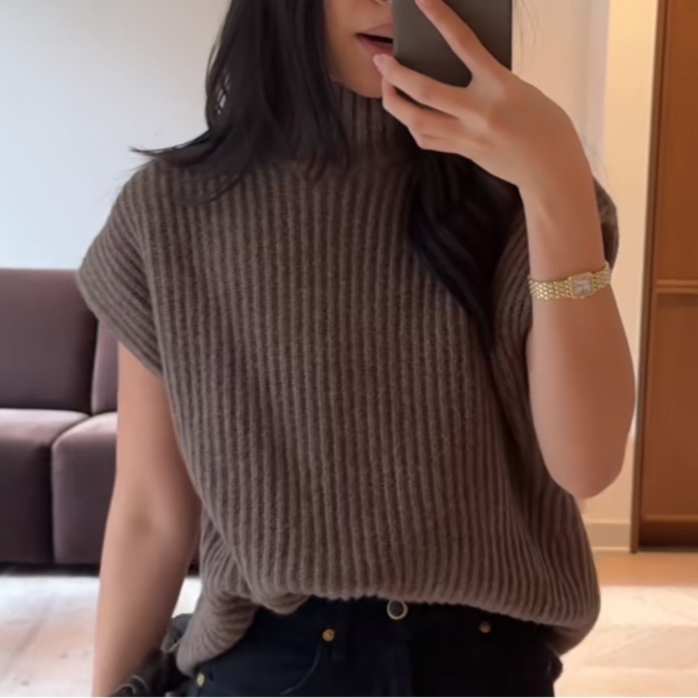 Ganni Taupe Brown Wool Sweater Vest